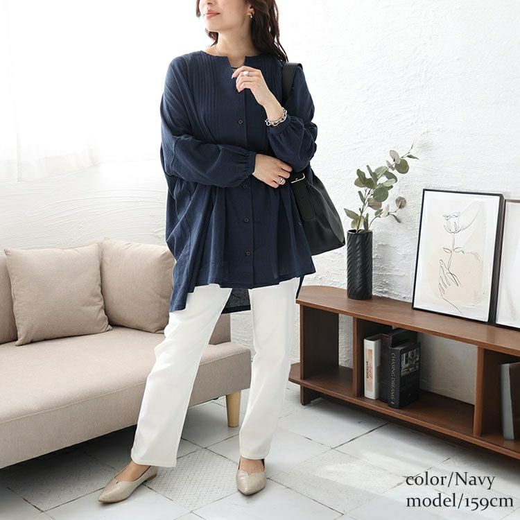 大きいサイズ レディース コットンピンタック使いワイドチュニック　maru-6746