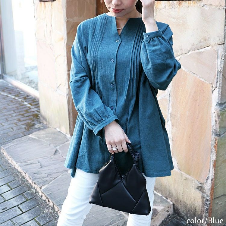 大きいサイズ レディース コットンピンタック使いワイドチュニック　maru-6746