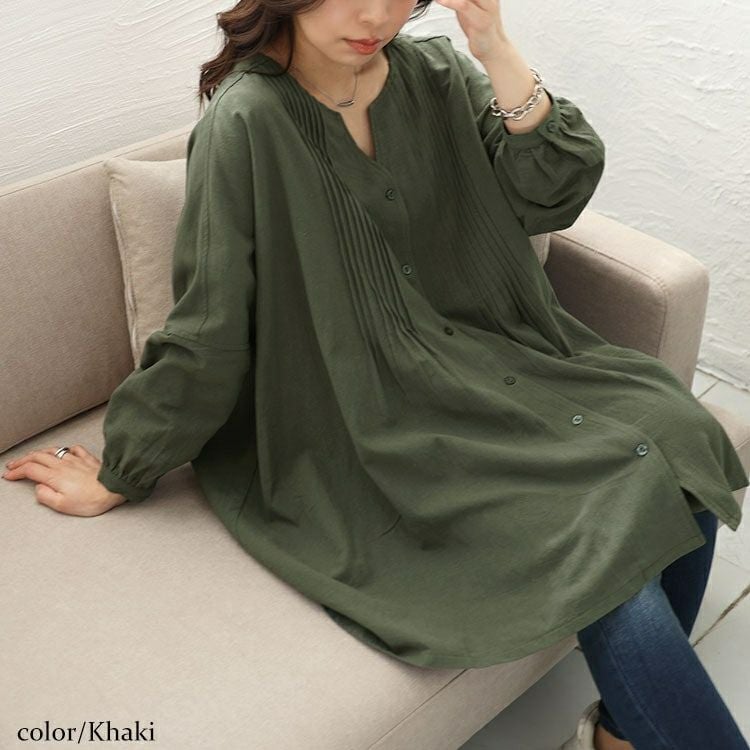 大きいサイズ レディース コットンピンタック使いワイドチュニック　maru-6746