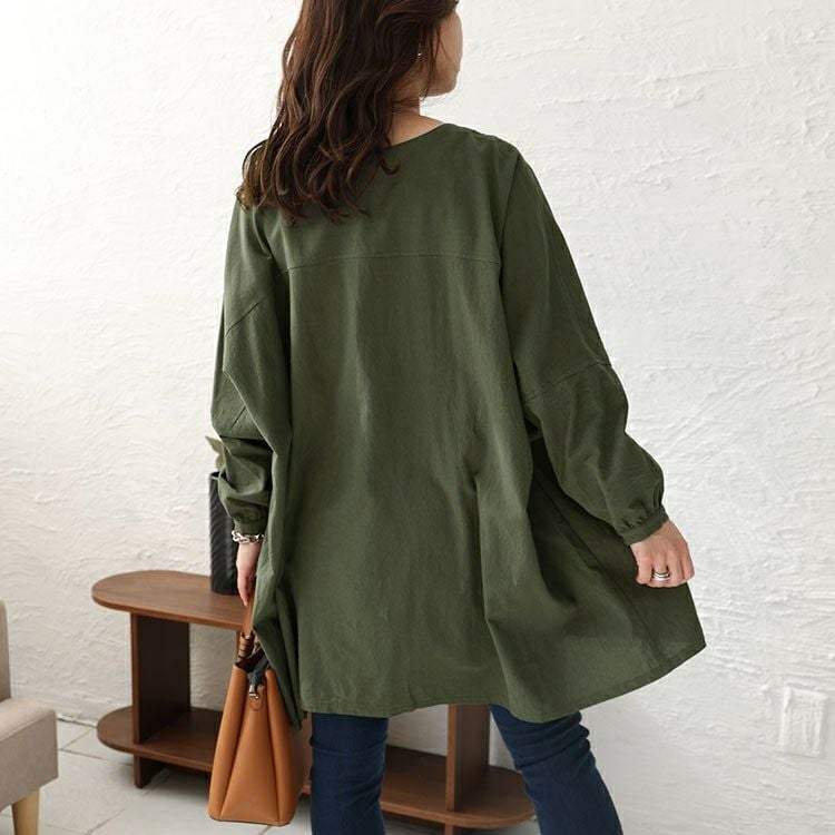 大きいサイズ レディース コットンピンタック使いワイドチュニック　maru-6746