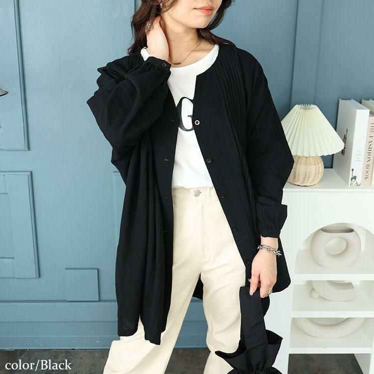 大きいサイズ レディース コットンピンタック使いワイドチュニック　maru-6746 ブラック