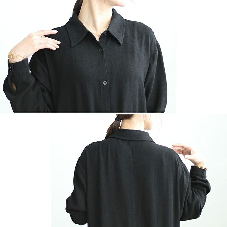 大きいサイズ レディース リネン混ブラウジングシャツワンピース　maru-6744