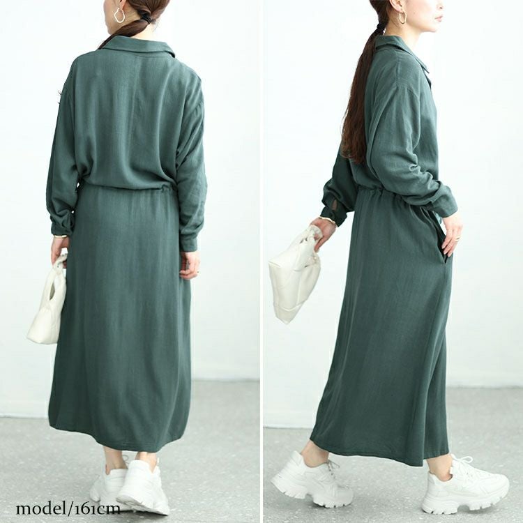 大きいサイズ レディース リネン混ブラウジングシャツワンピース　maru-6744