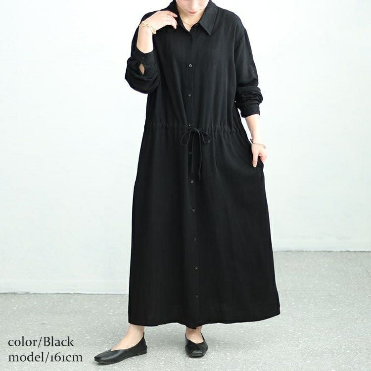 大きいサイズ レディース リネン混ブラウジングシャツワンピース　maru-6744