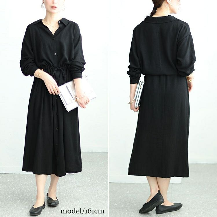 大きいサイズ レディース リネン混ブラウジングシャツワンピース　maru-6744