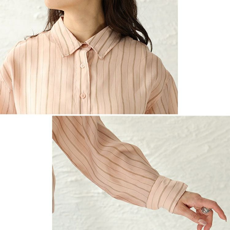 大きいサイズ レディース シアーストライプショート丈シャツブラウス　maru-6741 【ゆうパケット可】