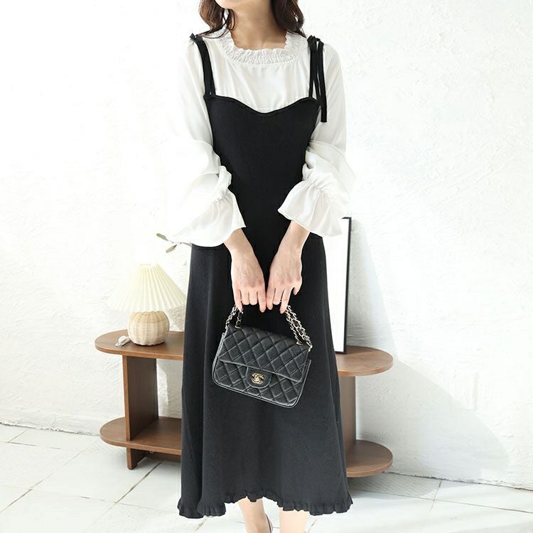 大きいサイズ レディース フリルブラウスドッキングキャミワンピース　jps031