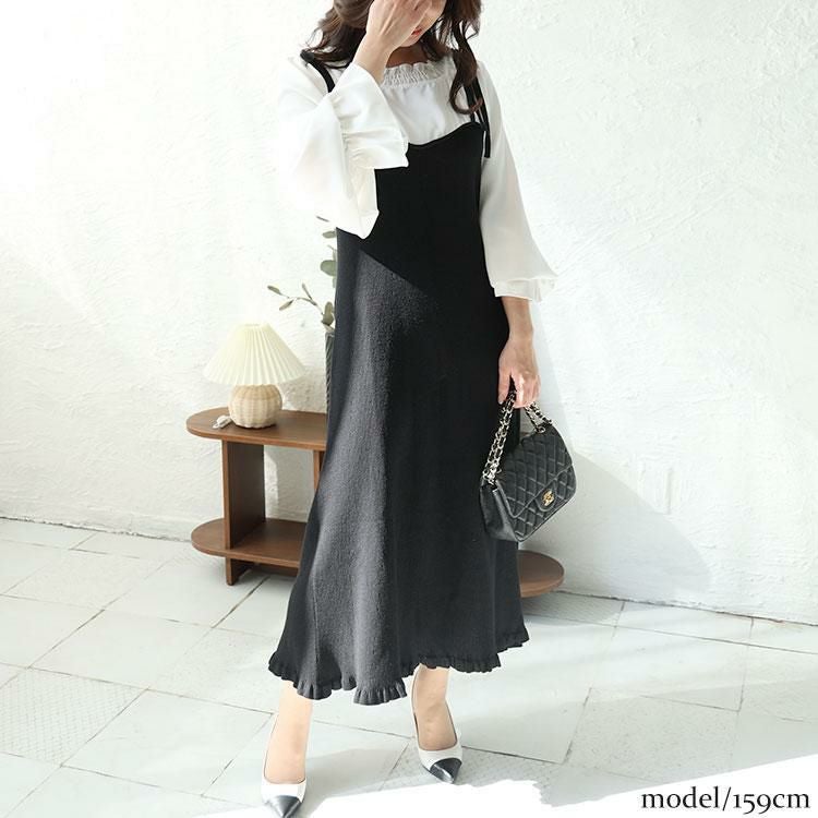 大きいサイズ レディース フリルブラウスドッキングキャミワンピース　jps031 ブラック