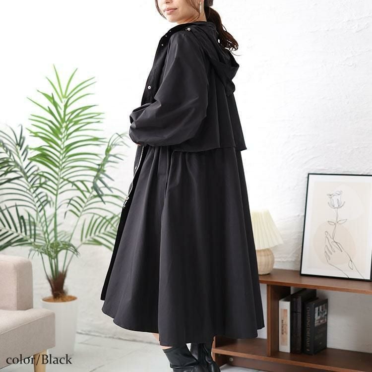 大きいサイズ レディース 撥水フード付きトレンチコート　mncut-548109 ブラック