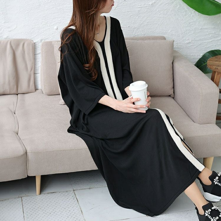 大きいサイズ レディース Vネックラインニットロングワンピース　bro-0040