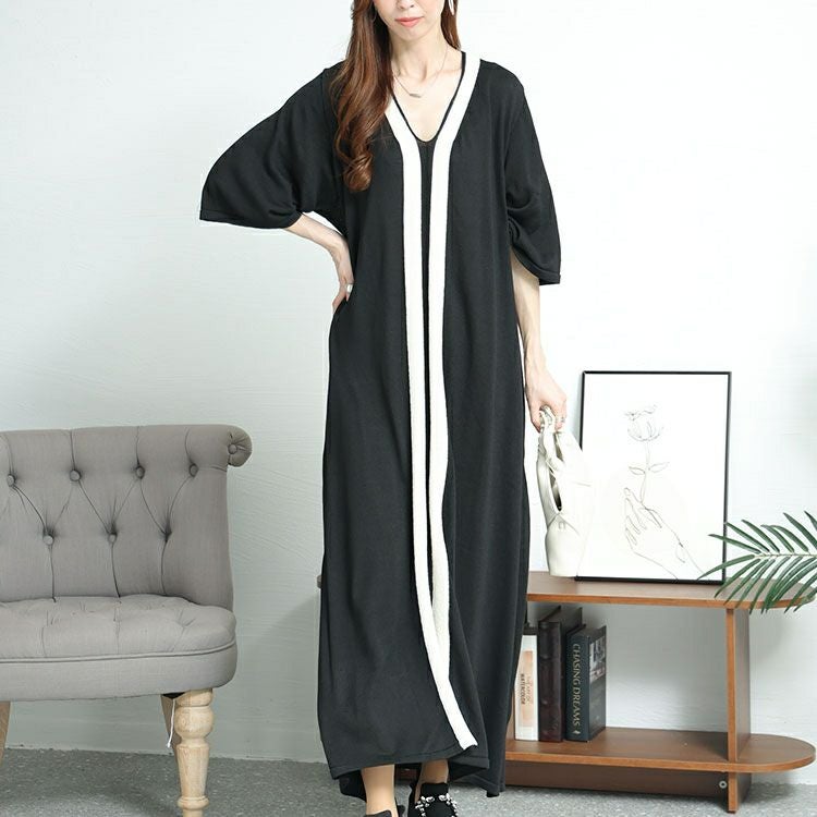 大きいサイズ レディース Vネックラインニットロングワンピース　bro-0040