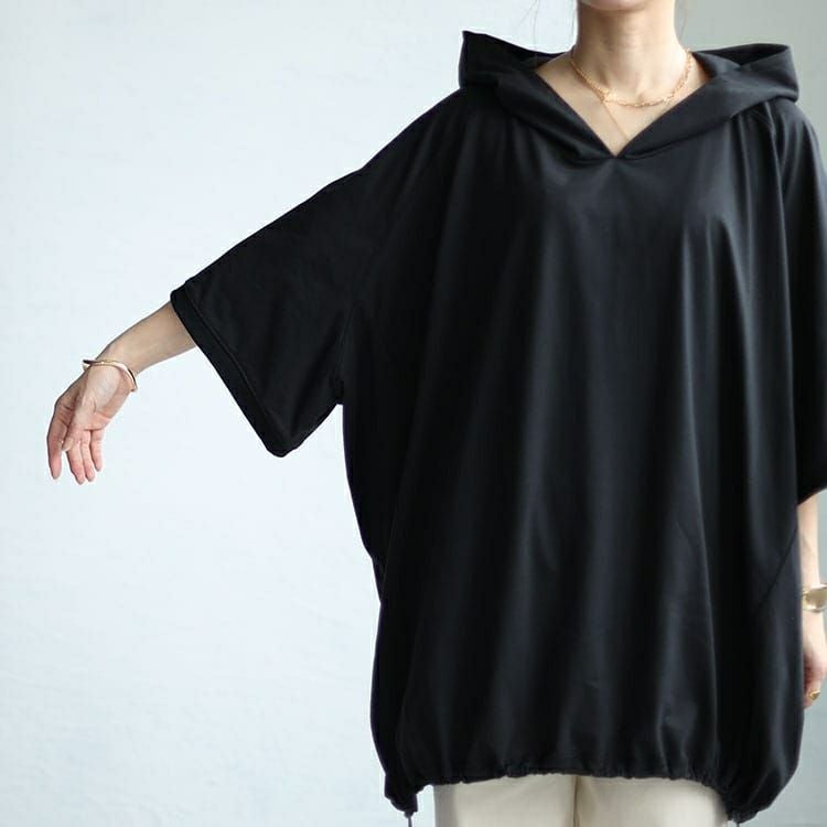 大きいサイズ レディース 裾ドロストラグランパーカーチュニック　bai-0148