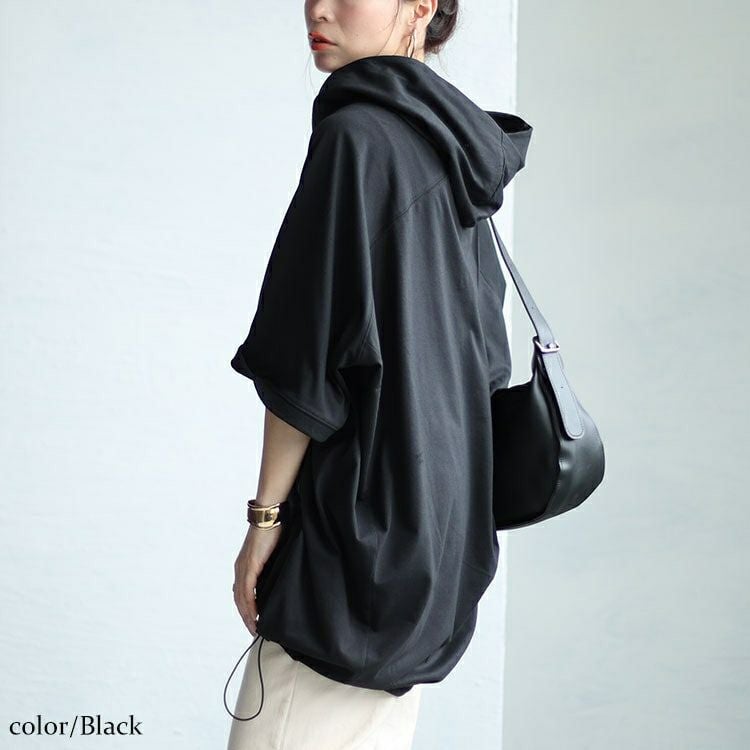 大きいサイズ レディース 裾ドロストラグランパーカーチュニック　bai-0148