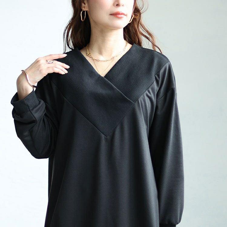 大きいサイズ レディース 裾ドローコードVネックチュニック　bai-0146
