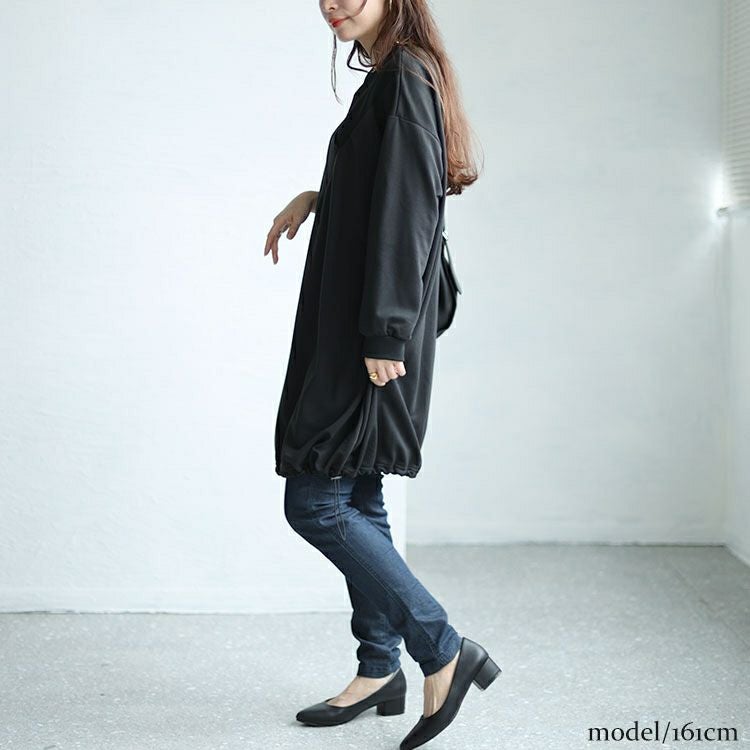 大きいサイズ レディース 裾ドローコードVネックチュニック　bai-0146