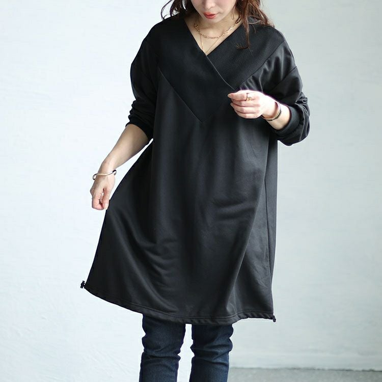 大きいサイズ レディース 裾ドローコードVネックチュニック　bai-0146