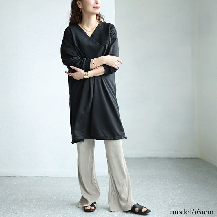 大きいサイズ レディース 裾ドローコードVネックチュニック　bai-0146