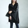 大きいサイズ レディース 裾ドローコードVネックチュニック　bai-0146 ブラック