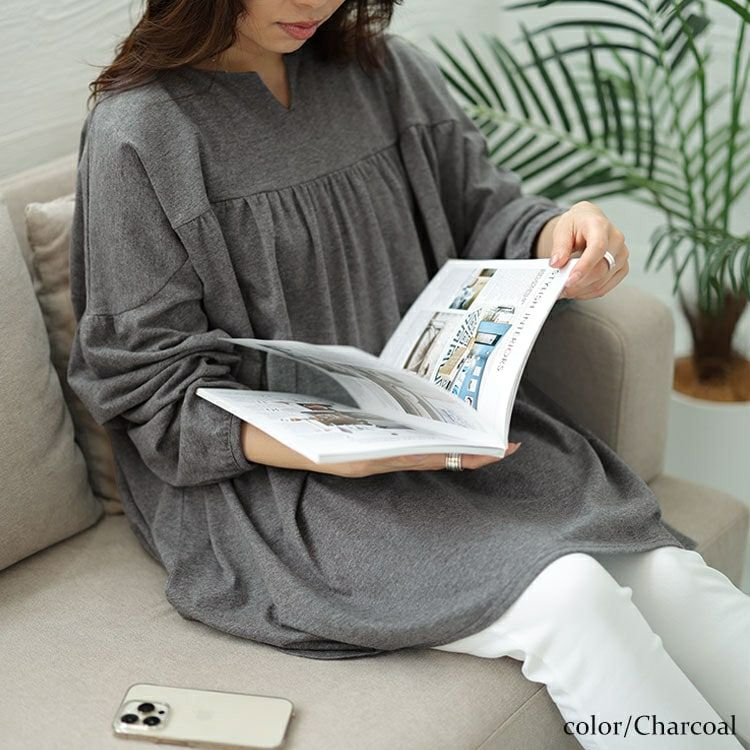 大きいサイズ レディース 切替えギャザープルオーバー　bai-0145