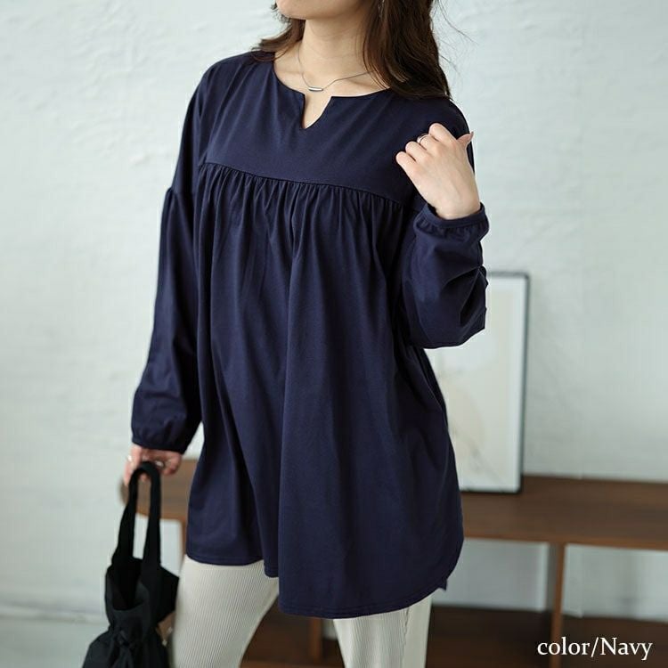 大きいサイズ レディース 切替えギャザープルオーバー　bai-0145