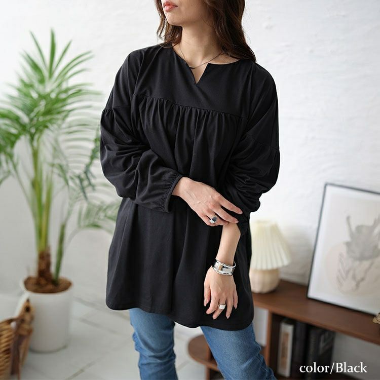 大きいサイズ レディース 切替えギャザープルオーバー　bai-0145