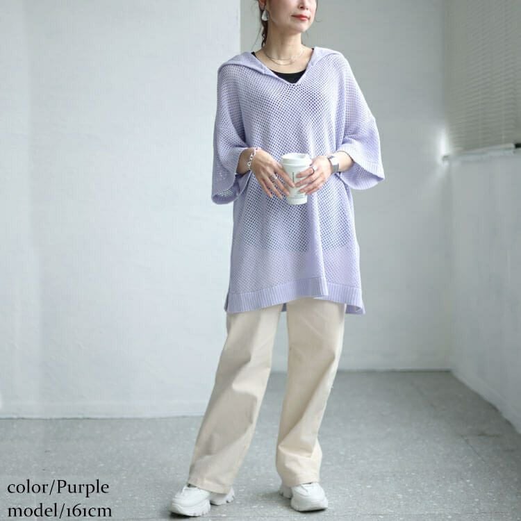 大きいサイズ レディース セーラーカラーメッシュニット　sw-0607