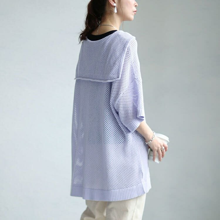 大きいサイズ レディース セーラーカラーメッシュニット　sw-0607