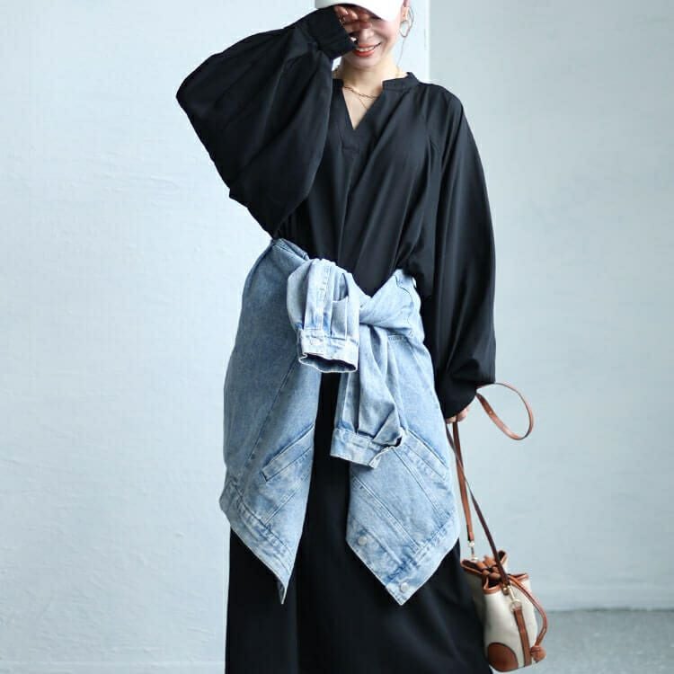 大きいサイズ レディース ボリュームスリーブスキッパーロングワンピース　sw-0613