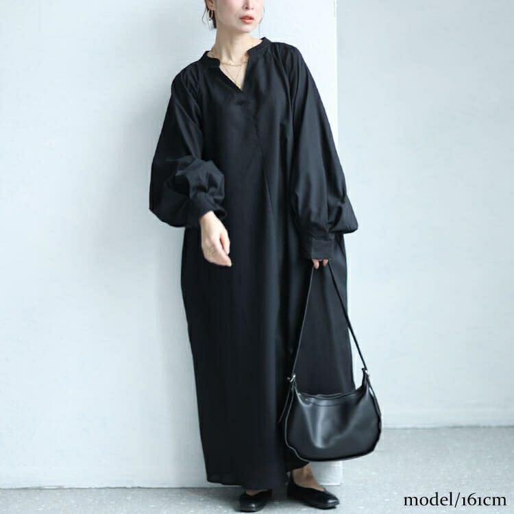 大きいサイズ レディース ボリュームスリーブスキッパーロングワンピース　sw-0613