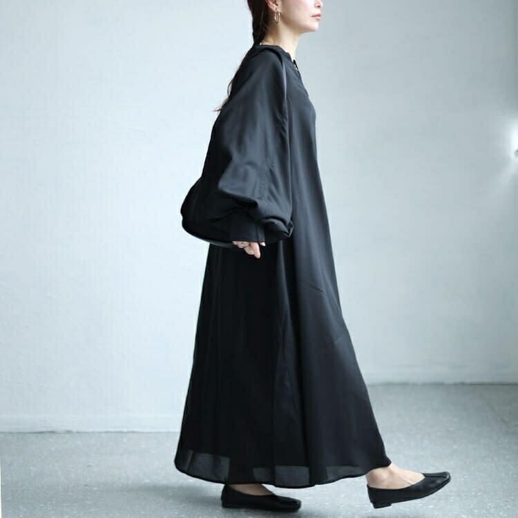 大きいサイズ レディース ボリュームスリーブスキッパーロングワンピース　sw-0613