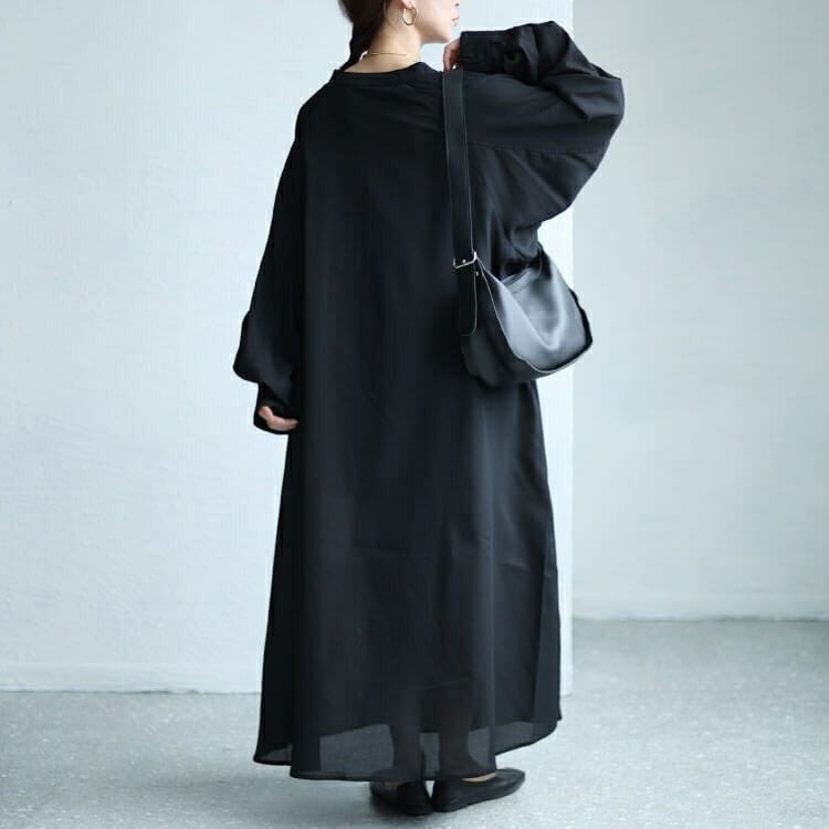 大きいサイズ レディース ボリュームスリーブスキッパーロングワンピース　sw-0613