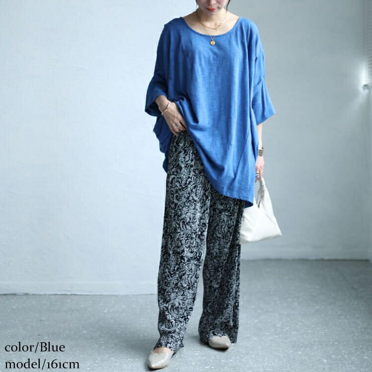 大きいサイズ レディース ワイドドルマン七分袖スラブカットソー　sw-0605