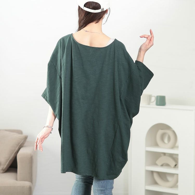 大きいサイズ レディース ワイドドルマン七分袖スラブカットソー　sw-0605