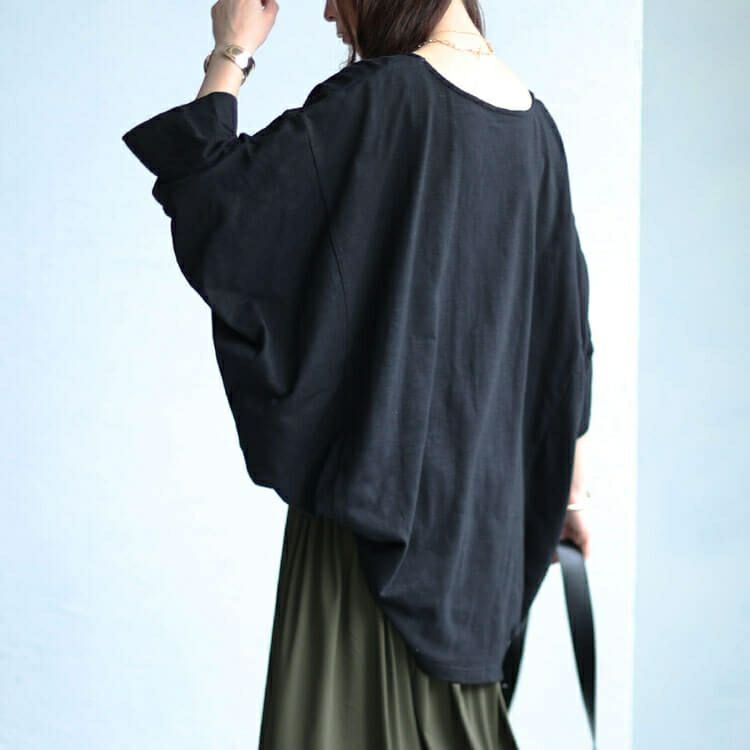 大きいサイズ レディース ワイドドルマン七分袖スラブカットソー　sw-0605