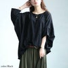 大きいサイズ レディース ワイドドルマン七分袖スラブカットソー　sw-0605 ブラック