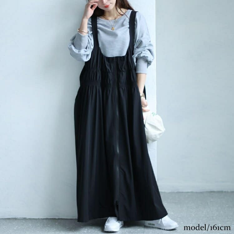 大きいサイズ レディース ジップシャーリングサロペットワンピース　sw-0604