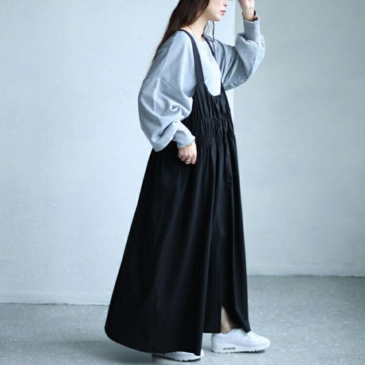 大きいサイズ レディース ジップシャーリングサロペットワンピース　sw-0604