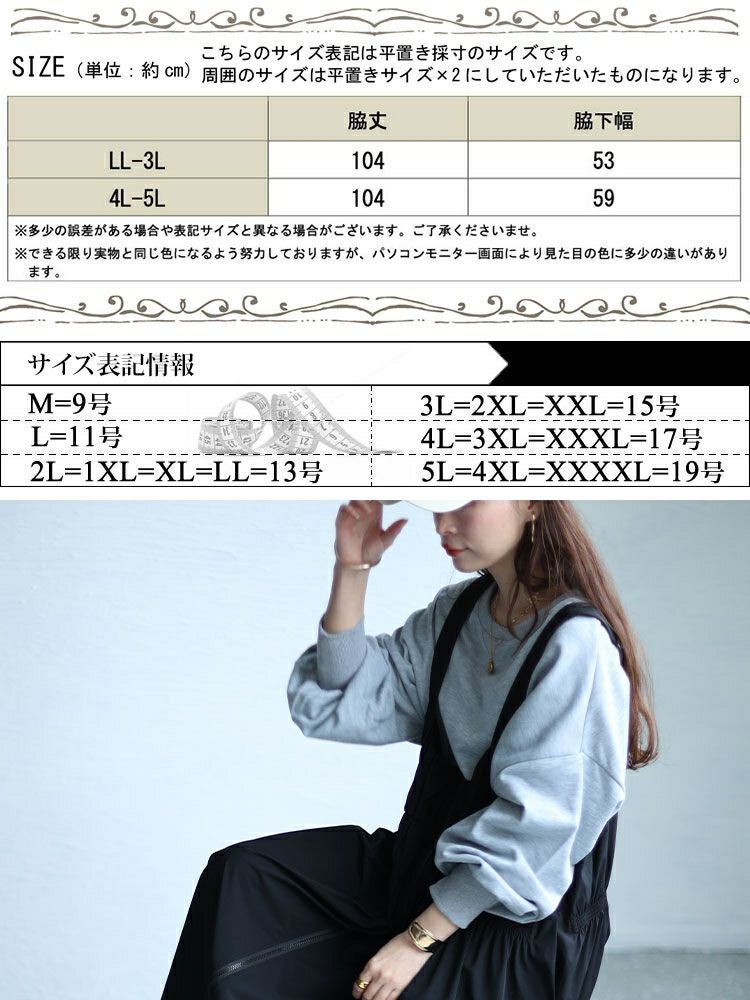 大きいサイズ レディース ジップシャーリングサロペットワンピース　sw-0604