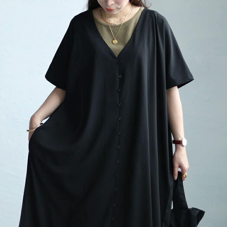 大きいサイズ レディース Vネックワイドロングワンピース　sw-0603