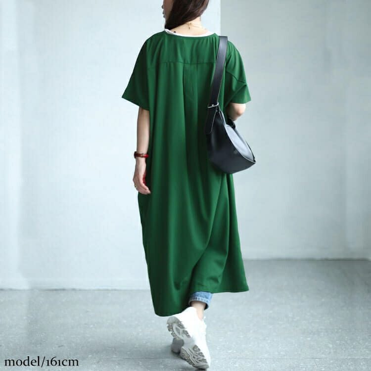 大きいサイズ レディース Vネックワイドロングワンピース　sw-0603