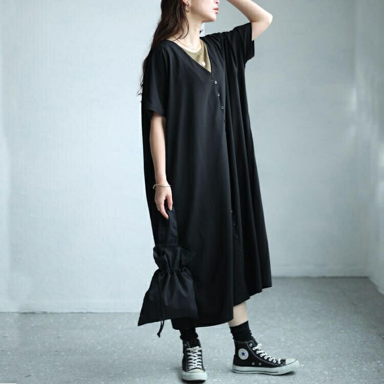 大きいサイズ レディース Vネックワイドロングワンピース　sw-0603