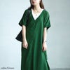 大きいサイズ レディース Vネックワイドロングワンピース　sw-0603 グリーン