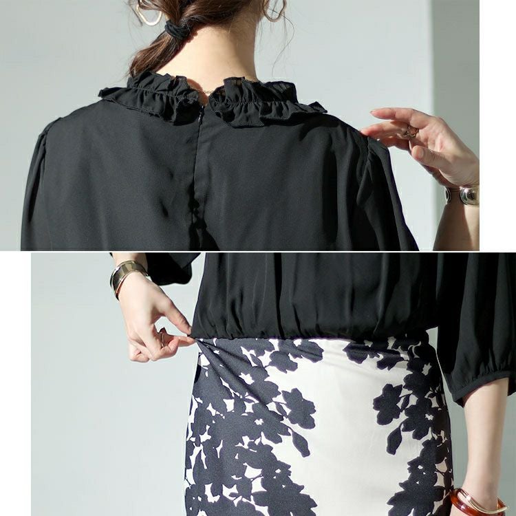 大きいサイズ レディース 花柄切替えワンピース　sfe-0002