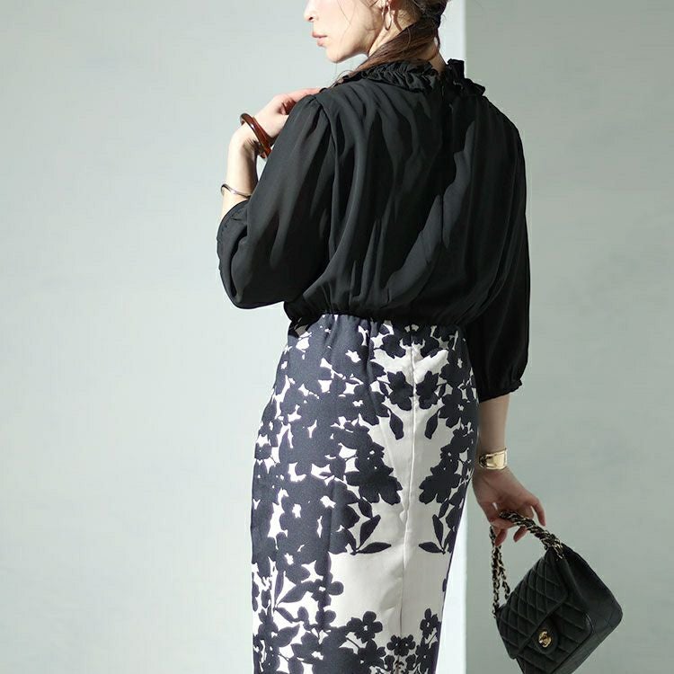 大きいサイズ レディース 花柄切替えワンピース　sfe-0002