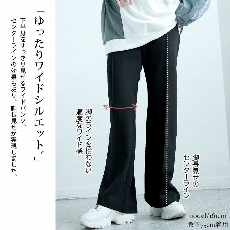 大きいサイズ レディース センターラインストレッチワイドパンツ　sfe-0001