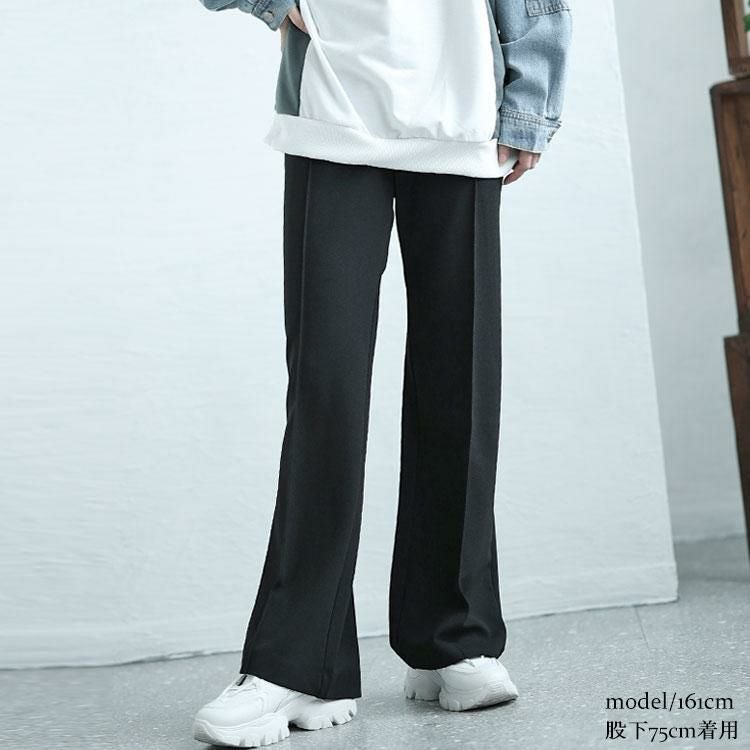 大きいサイズ レディース センターラインストレッチワイドパンツ　sfe-0001 ブラック(股下75cm)