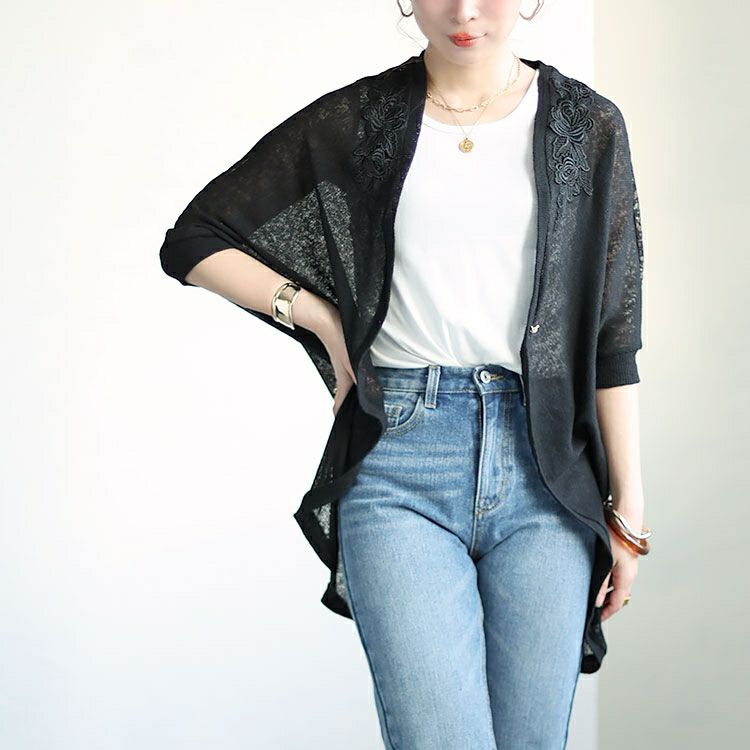 大きいサイズ レディース レース切替えモモンガカーディガン　sfe-0004