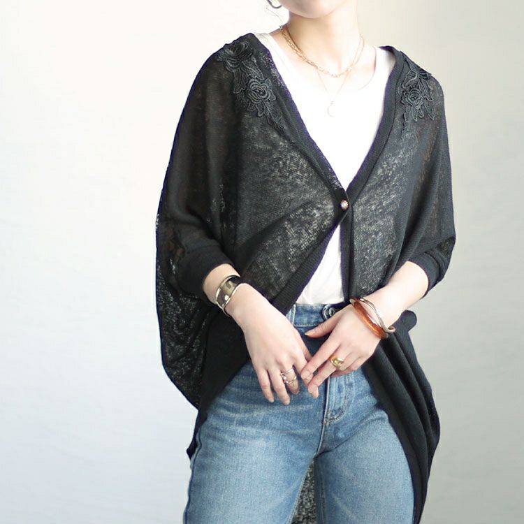 大きいサイズ レディース レース切替えモモンガカーディガン　sfe-0004