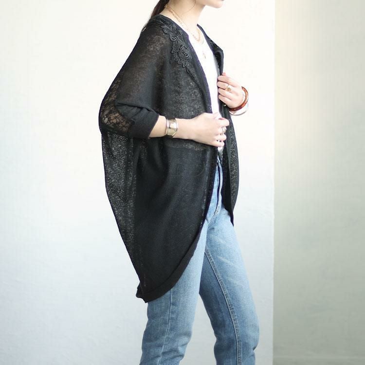 大きいサイズ レディース レース切替えモモンガカーディガン　sfe-0004 ブラック