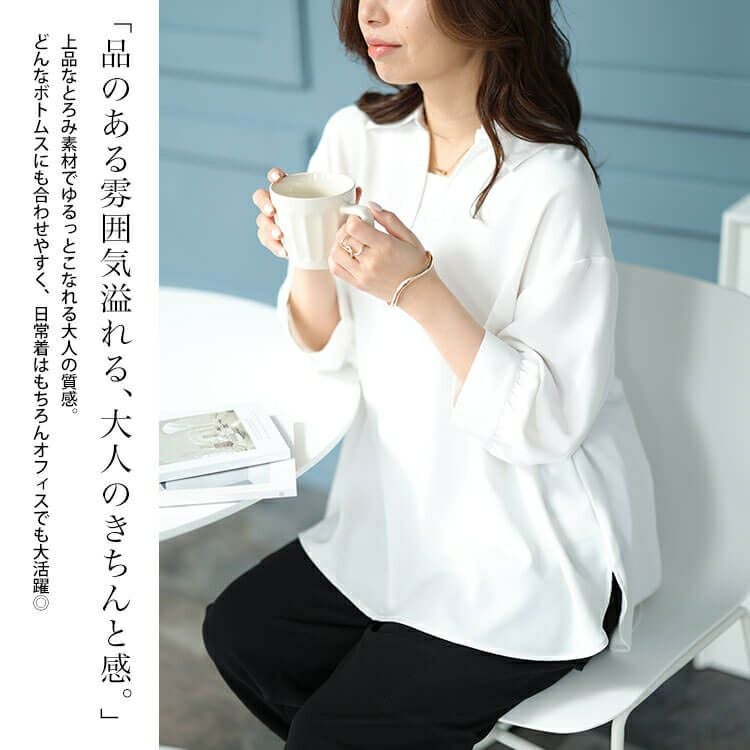 大きいサイズ レディース 接触冷感＆UVカットスキッパーサイドスリットブラウス　cpdai-640393
